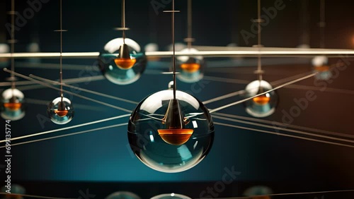 An artistic depiction of a pendulum, representing the concept of spontaneous symmetry breaking and how seemingly identical systems can result in vastly different outcomes over time. photo