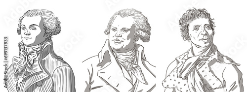 Tableau sur toile Robespierre, Danton and Marat, men of the french revolution