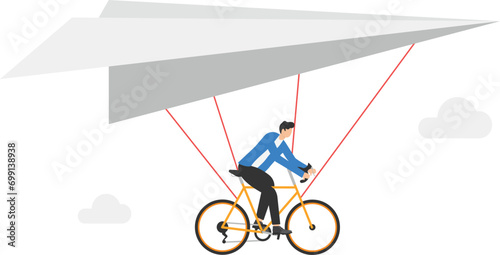 Businessmen ride hang gliding. Flying concept


