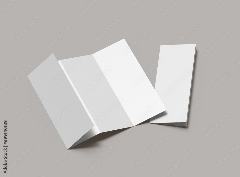 Blank accordion 4 panel fold A4 leaflet renders to present your design Blank accordion 4 panel fold A4 leaflet renders to present your design
