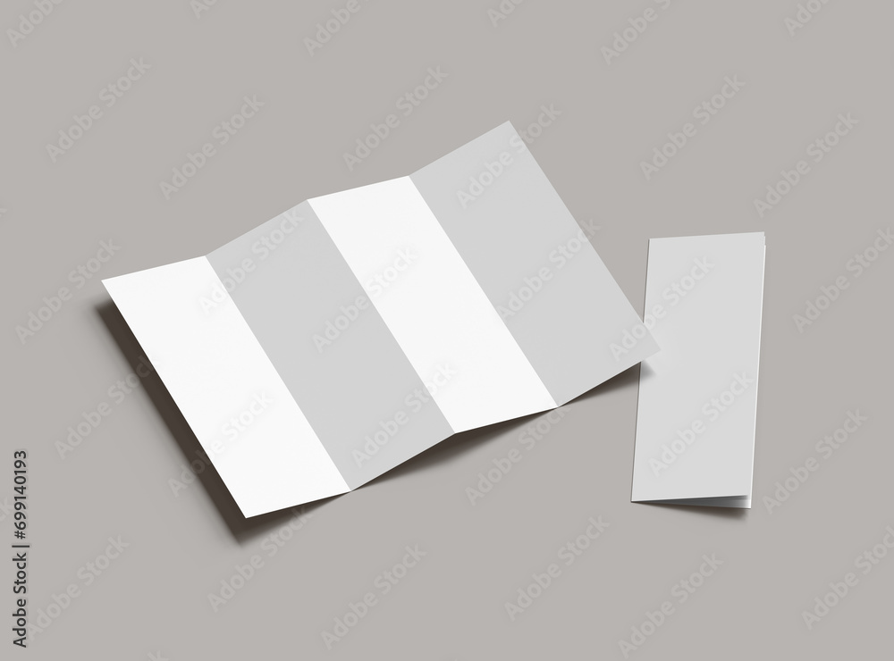 Blank accordion 4 panel fold A4 leaflet renders to present your design Blank accordion 4 panel fold A4 leaflet renders to present your design