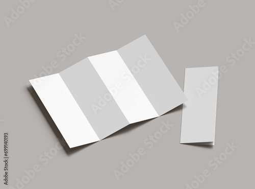 Blank accordion 4 panel fold A4 leaflet renders to present your design photo