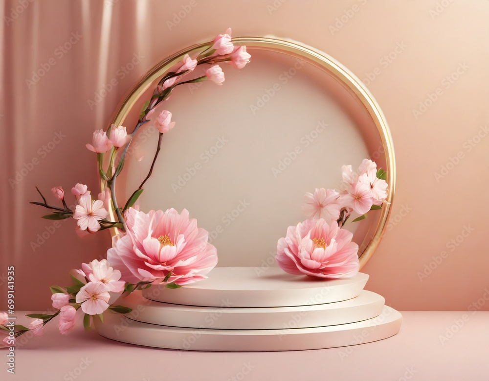 Cosmetic product promotion stand mock up banner, Graphic Resources for 3d Rendering Mockup background.	