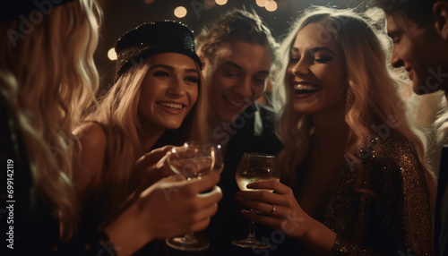 Young adults enjoying a night of celebration at a nightclub generated by AI