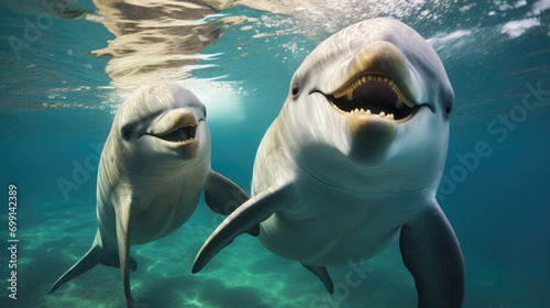 dolphins swimming in the ocean © Kien