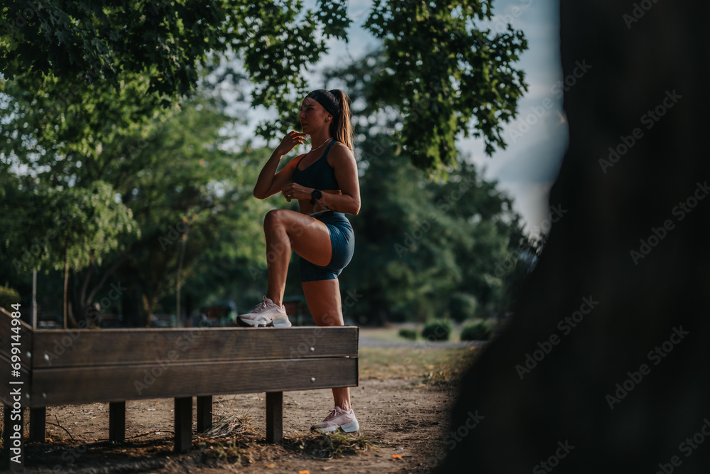 Outdoor Fitness: Motivated Athletes Stretching in Nature's Green Environment Outdoor Fitness: Motivated Athletes Stretching in Nature's Green Environment