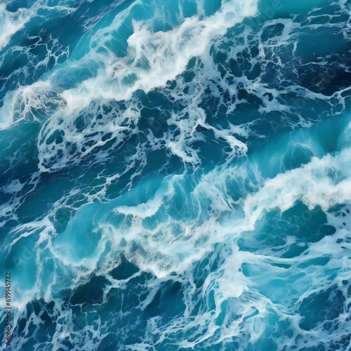 Blue ocean wave background, Top view of ocean wave with foam