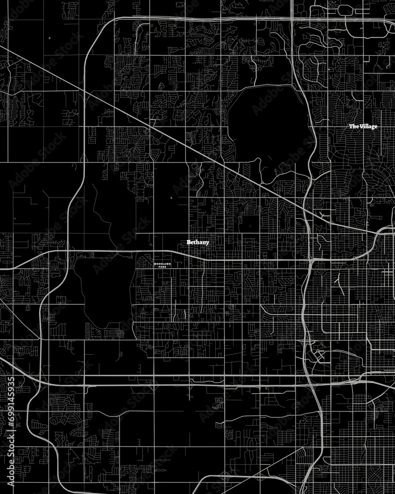 Bethany Oklahoma Map, Detailed Dark Map of Bethany Oklahoma Stock