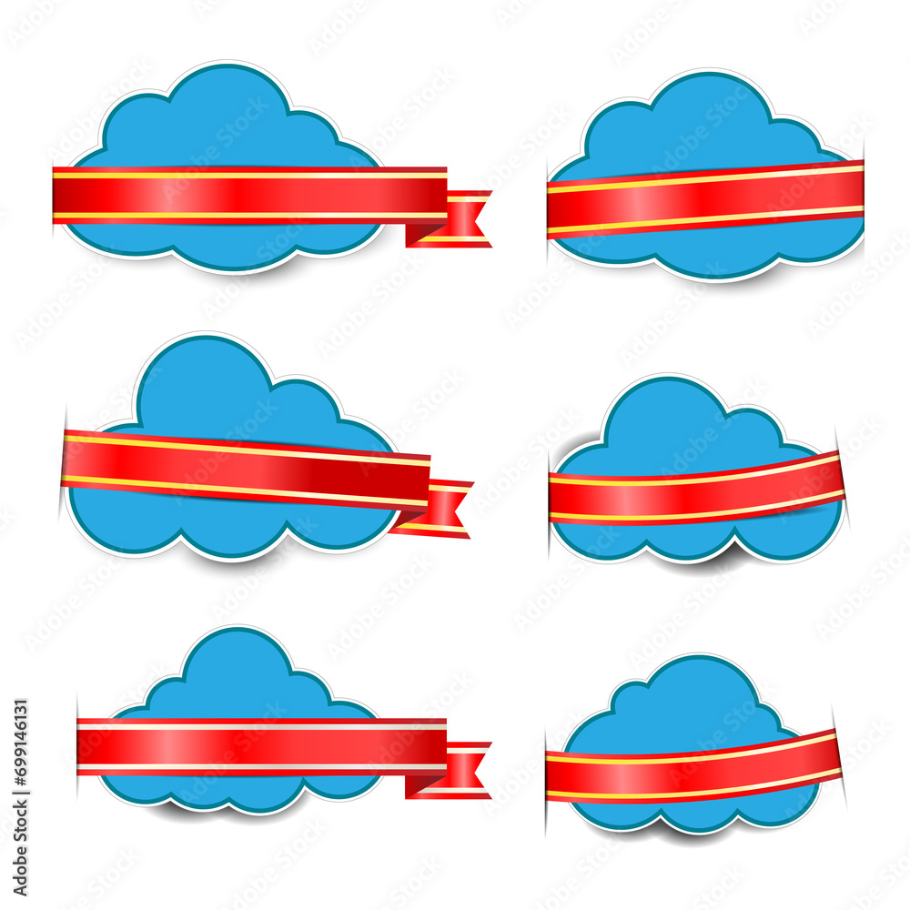 Blue clouds with red gold ribbon Blue clouds with red gold ribbon