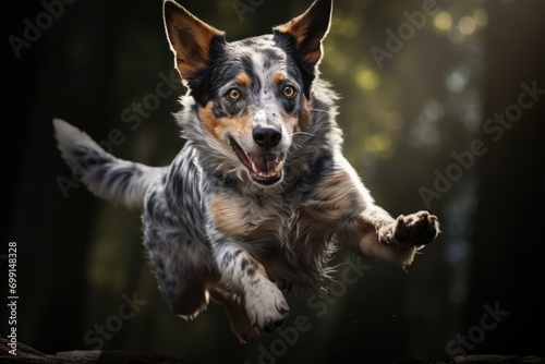 happy dog ​​running in the forest © grigoryepremyan