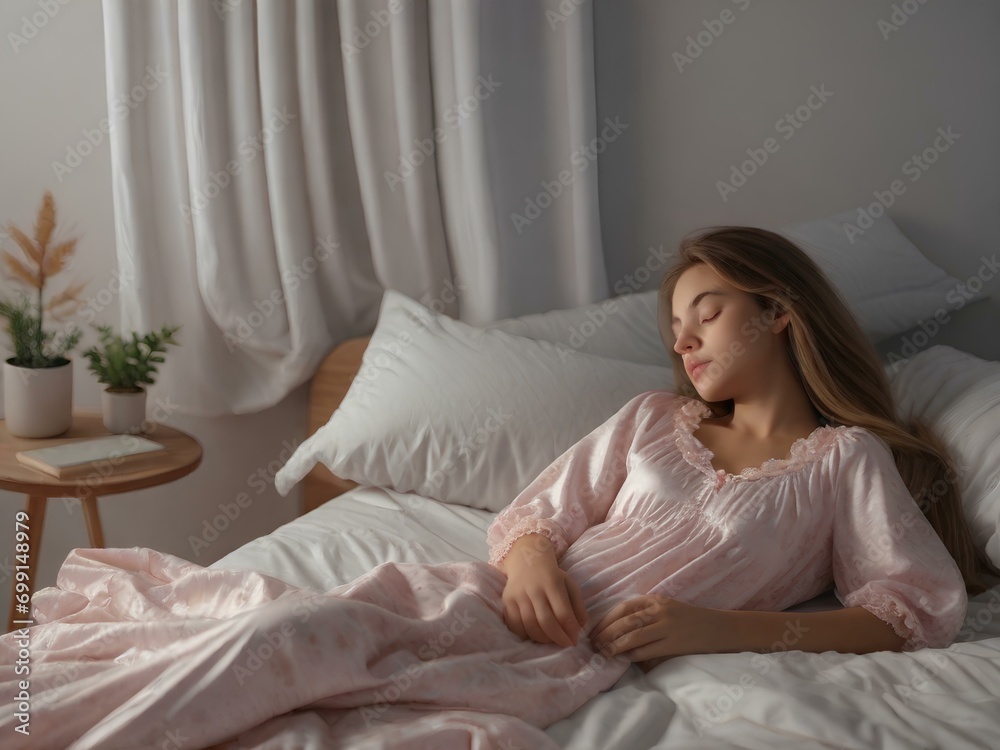 woman sleeping on bed. AI generated art woman sleeping on bed. AI generated art