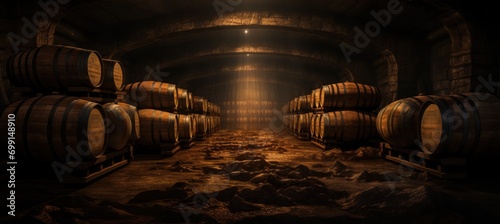 barrels in an old wine cellar photo
