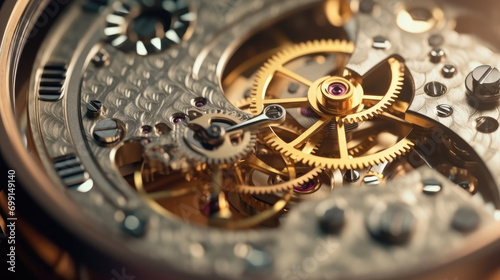 Close-up of a mechanical gears in swiss watch