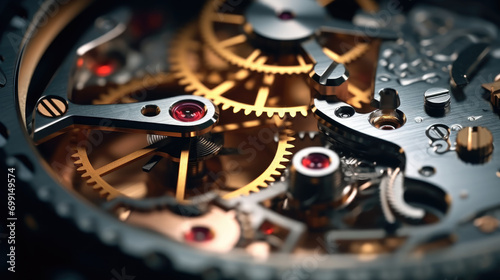 Close-up of a mechanical gears in swiss watch photo