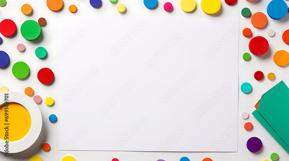 Top view of school supplies with blank white paper for text and message, education background. Generative Ai Top view of school supplies with blank white paper for text and message, education background. Generative Ai