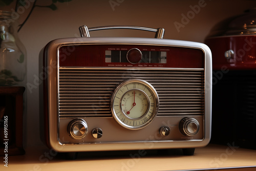 Classic old vintage retro radio on shelf. Generative AI