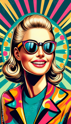  woman with colorful makeup and sunglasses, retro style