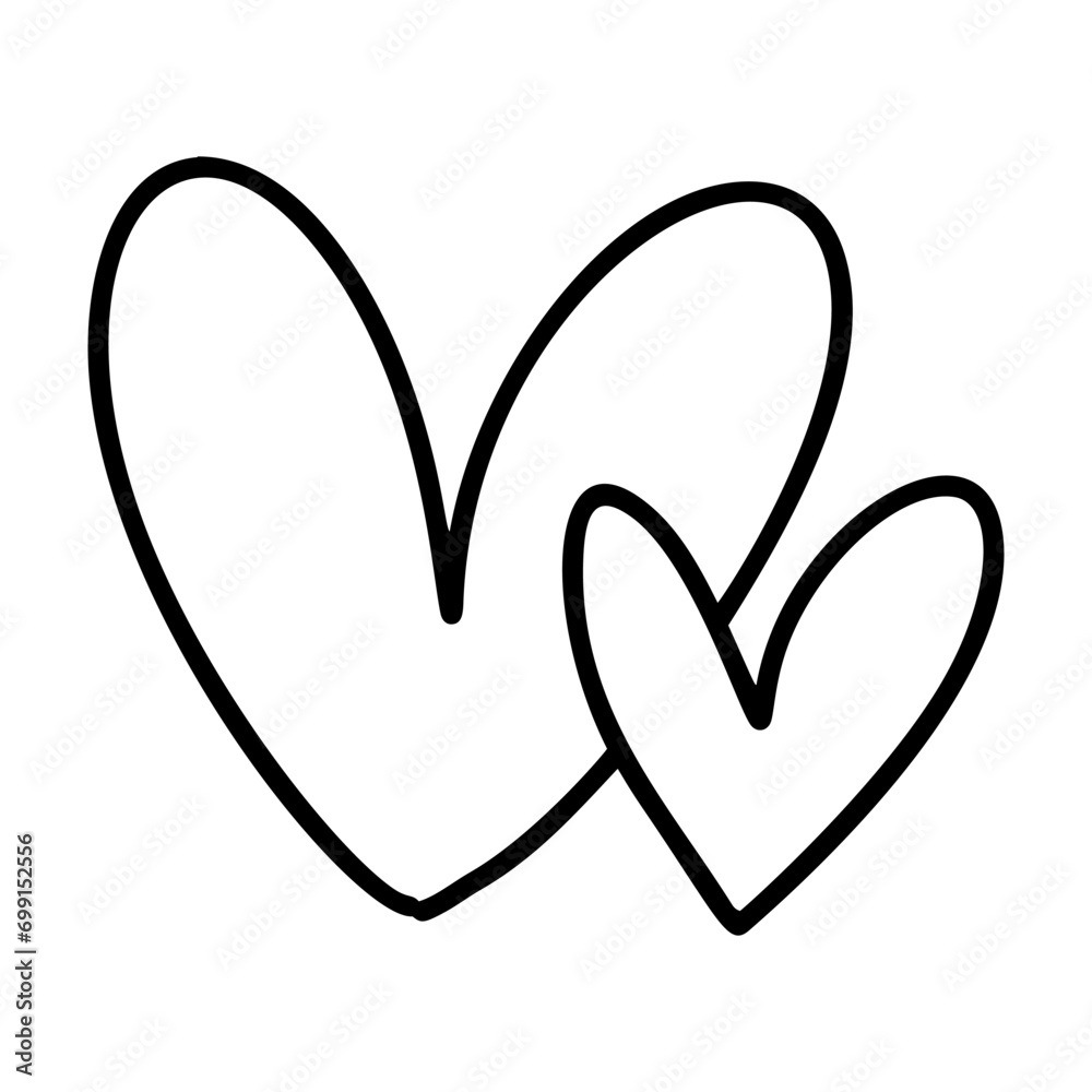 Love monoline icon vector doodle two hearts. Hand drawn valentine day logo. Decor for greeting card, wedding, mug, photo overlays, t-shirt print, flyer, poster design Love monoline icon vector doodle two hearts. Hand drawn valentine day logo. Decor for greeting card, wedding, mug, photo overlays, t-shirt print, flyer, poster design