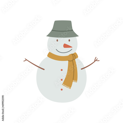 Snowman with a scarf isolated in a white background.