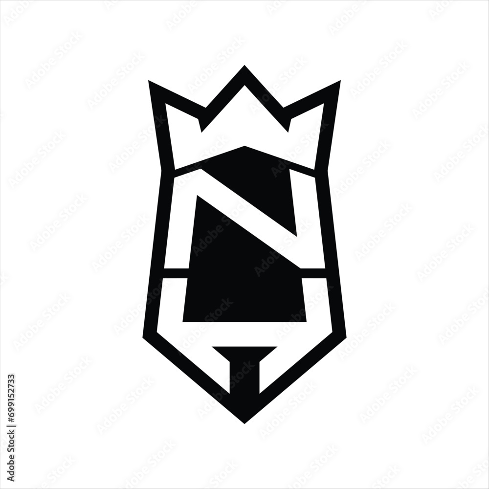 NH Letter Logo monogram hexagon shield shape up and down with crown isolated style design NH Letter Logo monogram hexagon shield shape up and down with crown isolated style design