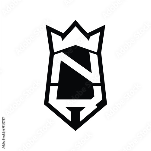 NK Letter Logo monogram hexagon shield shape up and down with crown isolated style design