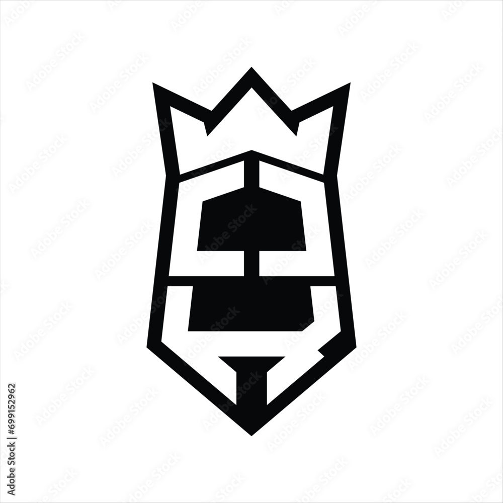 OK Letter Logo monogram hexagon shield shape up and down with crown isolated style design OK Letter Logo monogram hexagon shield shape up and down with crown isolated style design