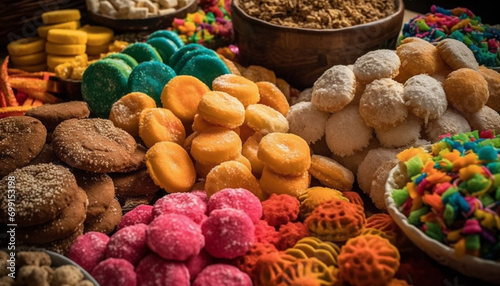 A colorful assortment of sugary treats, a gourmet indulgence generated by AI