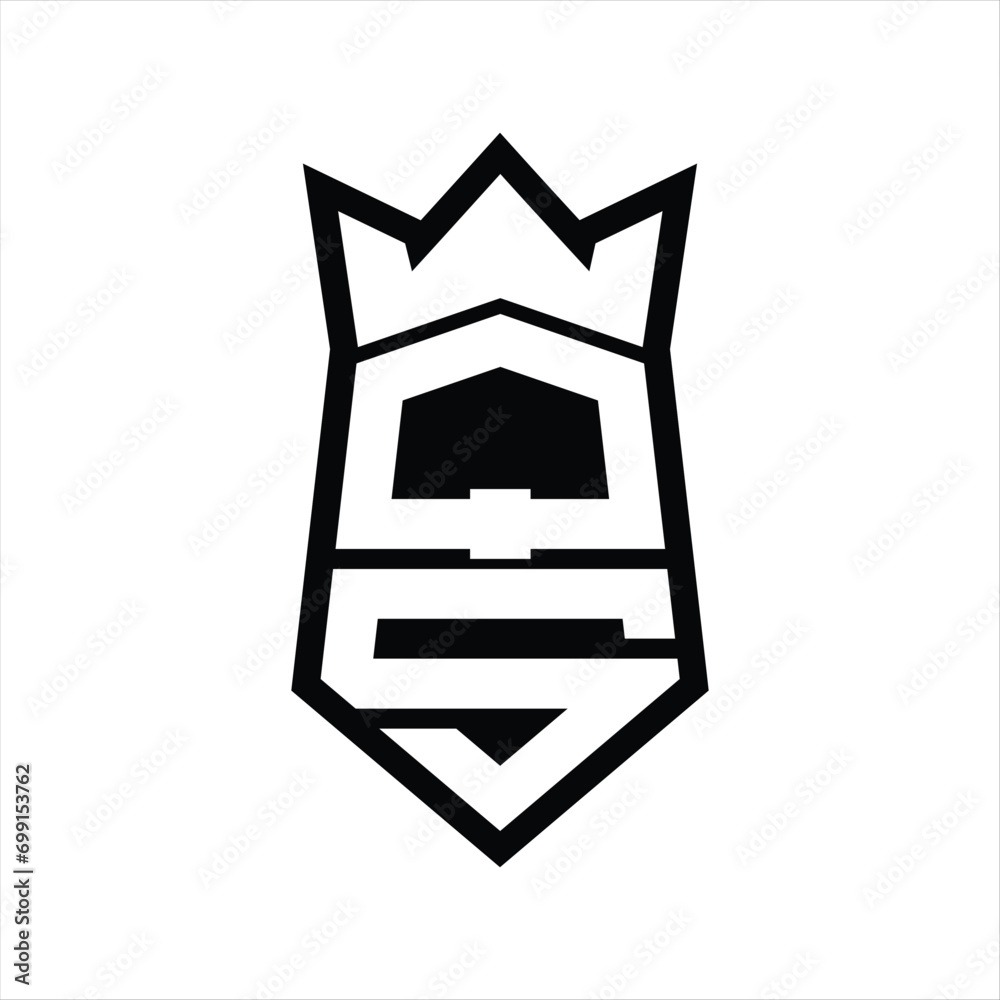QS Letter Logo monogram hexagon shield shape up and down with crown isolated style design QS Letter Logo monogram hexagon shield shape up and down with crown isolated style design