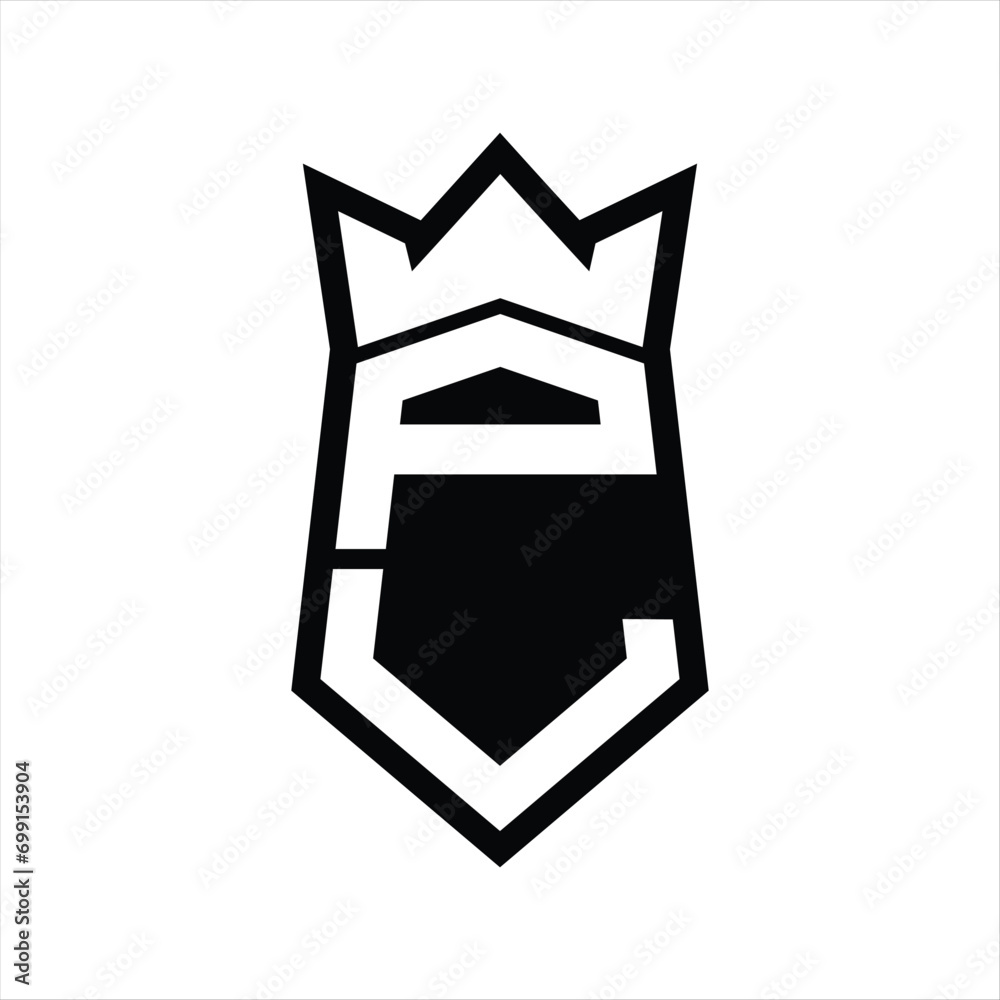 PL Letter Logo monogram hexagon shield shape up and down with crown isolated style design