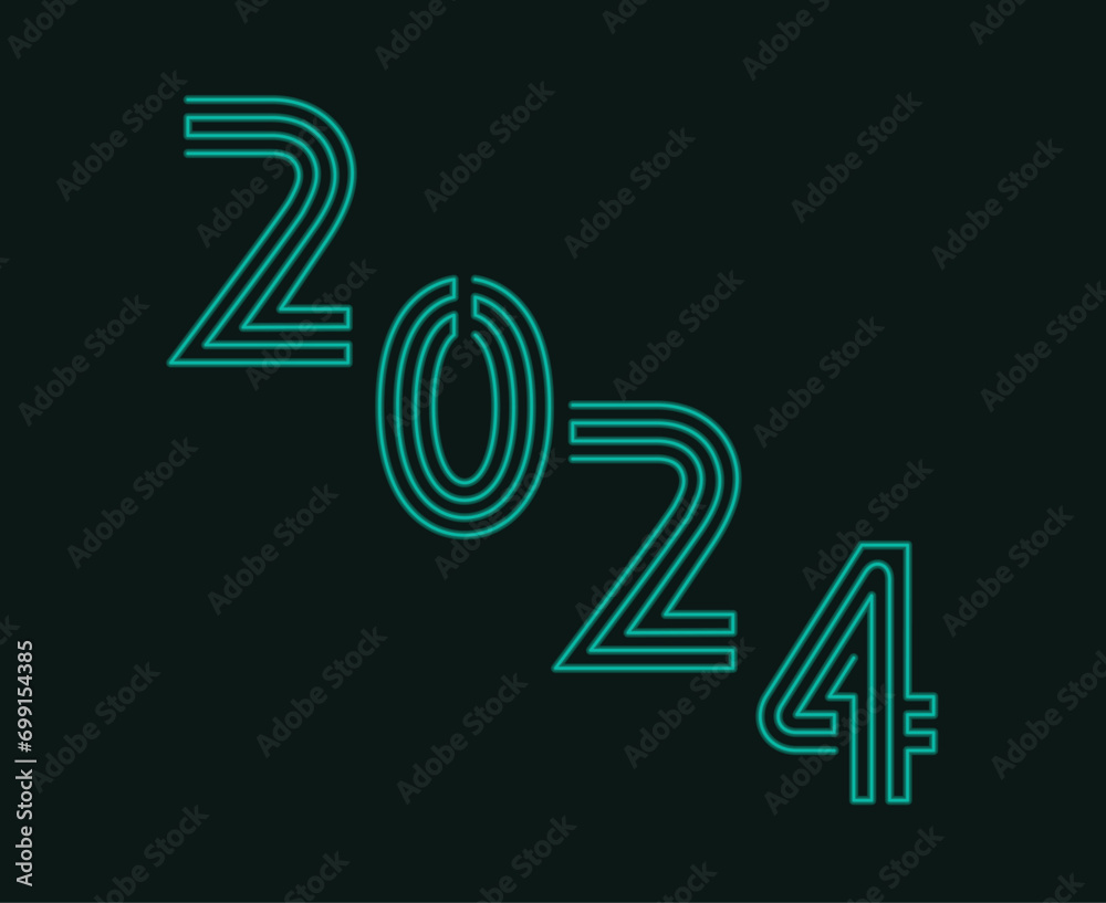 Happy New Year 2024 Abstract Green Neon Graphic Design Vector Logo Symbol Illustration Happy New Year 2024 Abstract Green Neon Graphic Design Vector Logo Symbol Illustration