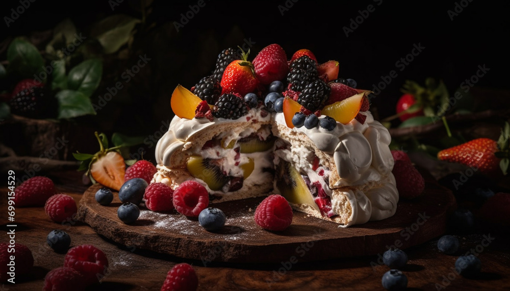 Freshness of nature berries on a rustic homemade dessert plate generated by AI