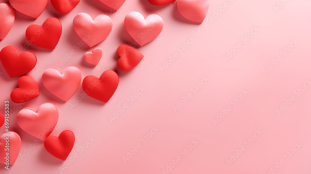 Valentines day and love concept. Red hearts background on pink. Generative Ai