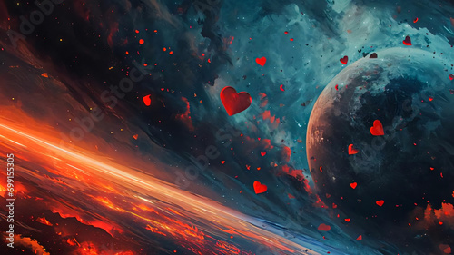 Mini Hearts Floating Through the Universe, a Cosmic Concept for Valentine's Day