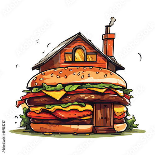 illustration of a house with a burger