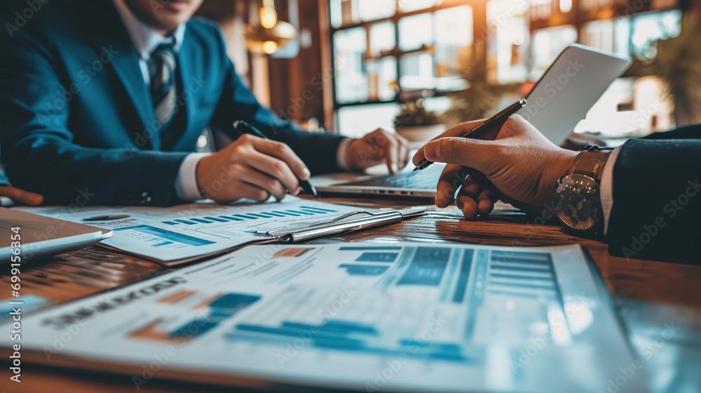 business advisor meeting to analyze and discuss the situation on the financial report in the meeting room.Investment Consultant, Financial Consultant