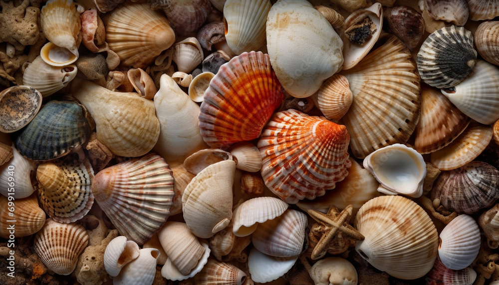 A beautiful collection of seashells, nature underwater decorations generated by AI