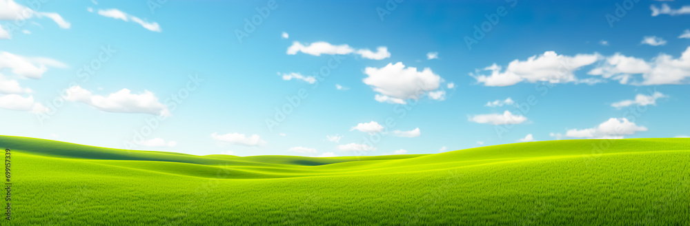 Obraz premium landscape background of green field slope in fresh moody.nature outdoor view.banner size