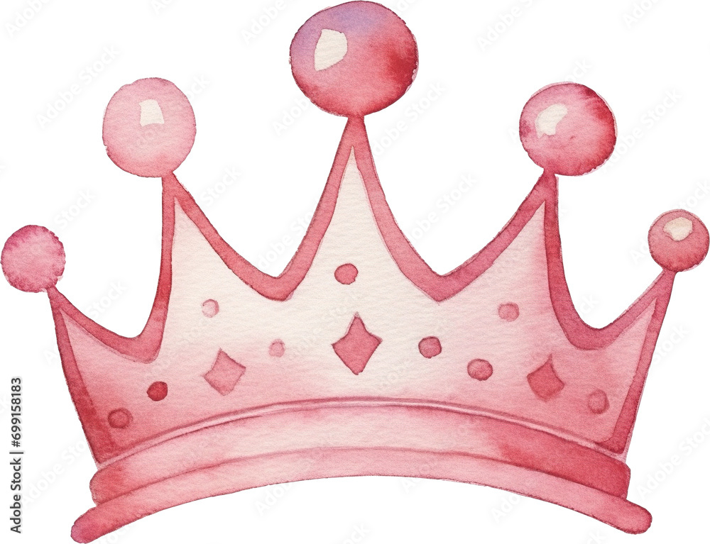 Watercolor illustration of pink crown isolated on transparent background. PNG Watercolor illustration of pink crown isolated on transparent background. PNG