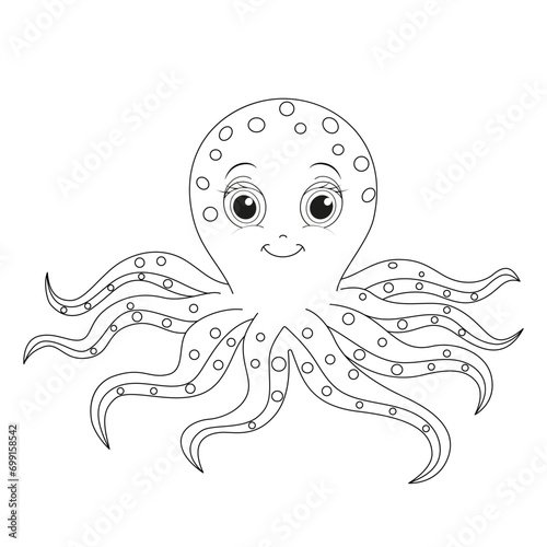 Octopus vector illustration clipart. Marine illustration. Coloring book or Coloring page for kids.