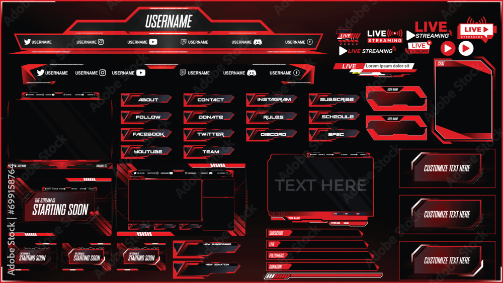 Stream like a pro with our latest Twitch stream overlay package including facecam overlay, offline, starting soon, twitch panels - obrazy, fototapety, plakaty 