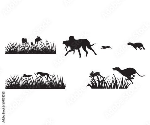 Hound Dog Chasing Rabbit, Rabbit Hunting, Hunting Dog SVG, Rabbit Hunter with Beagles, dogs chasing rabbit, Beagle Dogs svg File