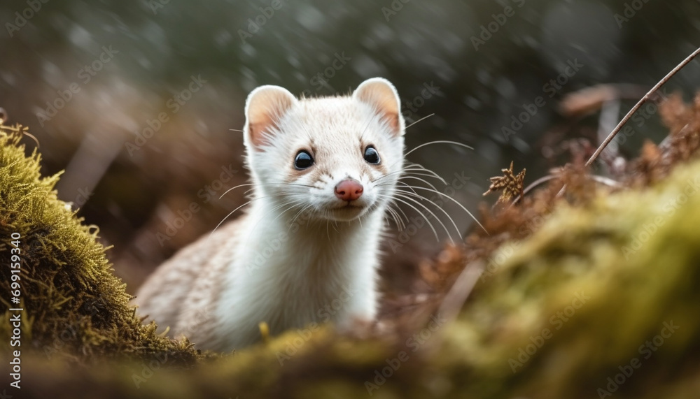 Fototapeta premium Cute mammal, small and fluffy, sitting in the green grass generated by AI