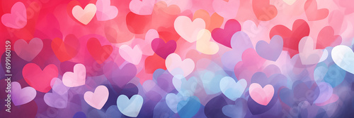 Colorful hearts background banner. Valentine's Day. Panoramic web header with copy space. Wide screen wallpaper