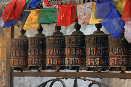 the prayer wheels in Swayambhunath or So called Monkey temple, it is one of buddhism tool