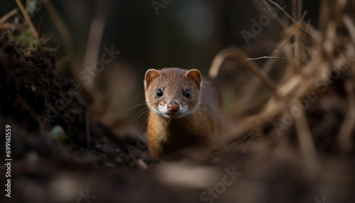 Cute small mammal in the wild, looking at camera outdoors generated by AI