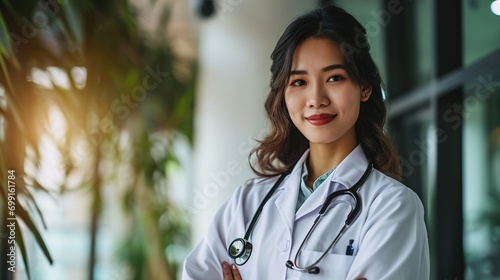 Doctor, healthcare and medical help woman leader with stethoscope smile with confidence in leadership at hospital. Portrait of happy, trust and success medic professional worker for empowerment