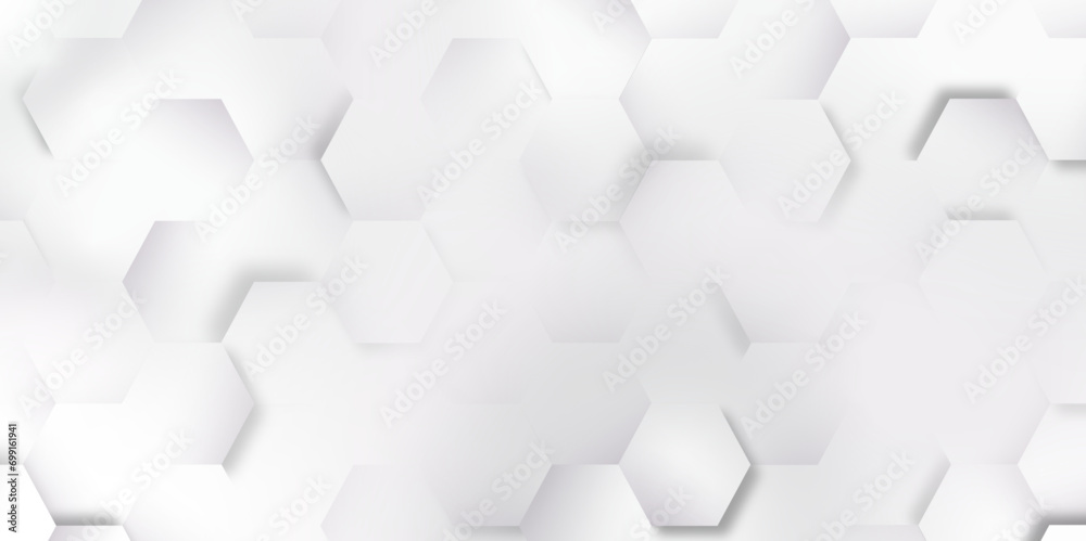 Abstract hexagon background. Futuristic abstract honeycomb mosaic white technology background. Surface polygon pattern with glowing hexagon paper texture and futuristic business. graphic concept. - obrazy, fototapety, plakaty 
