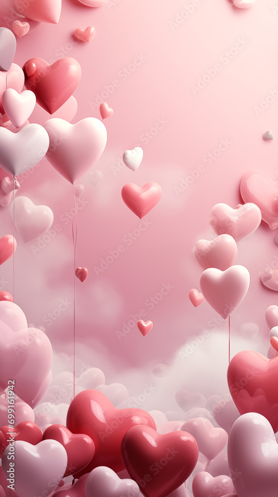 Pink hearts background with lights, sparkles and bokeh. Valentine's Day card