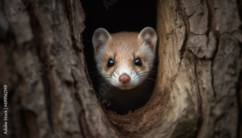 A small, cute mammal in nature, close up, looking at camera generated by AI photo