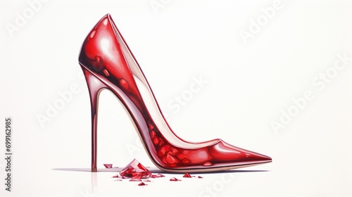 A radiant pair of ruby-red stilettos centered on a pure white background.